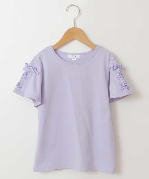 a.v.v（アーヴェヴェ）の「[140-150]レースアップリボンスリーブTシャツ（Tシャツ/カットソー・キッズ・ブラック/アイボリー/ライトパープル/ライトピンク/ミント/ホワイト/パープル・140/150）」の11枚目の写真