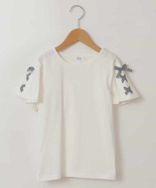a.v.v（アーヴェヴェ）の「[140-150]レースアップリボンスリーブTシャツ（Tシャツ/カットソー・キッズ・ブラック/アイボリー/ライトパープル/ライトピンク/ミント/ホワイト/パープル・140/150）」の10枚目の写真
