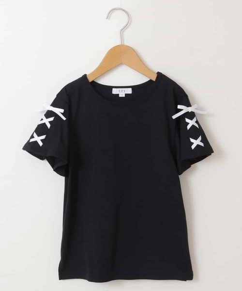 a.v.v（アーヴェヴェ）の「[140-150]レースアップリボンスリーブTシャツ（Tシャツ/カットソー・キッズ・ブラック/アイボリー/ライトパープル/ライトピンク/ミント/ホワイト/パープル・140/150）」の8枚目の写真