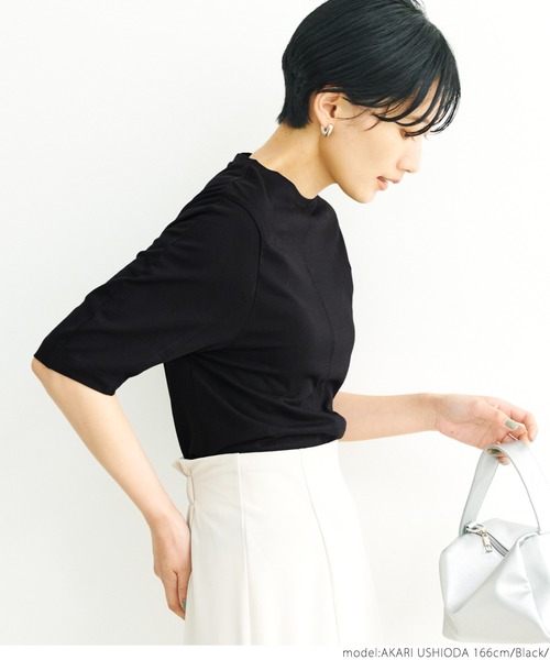 coca（coca）（コカ）の「ぽわ袖上品Tシャツ（Tシャツ/カットソー・レディース・ホワイト/ブラック/オレンジ・S/M）」の5枚目の写真