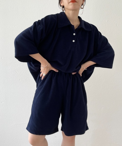 wee9s（ウィークス）の「relax pile polo set up / リラックスパイルポロセットアップ（セットアップ・レディース・ネイビー/ブラウン/グリーン・FREE）」の3枚目の写真