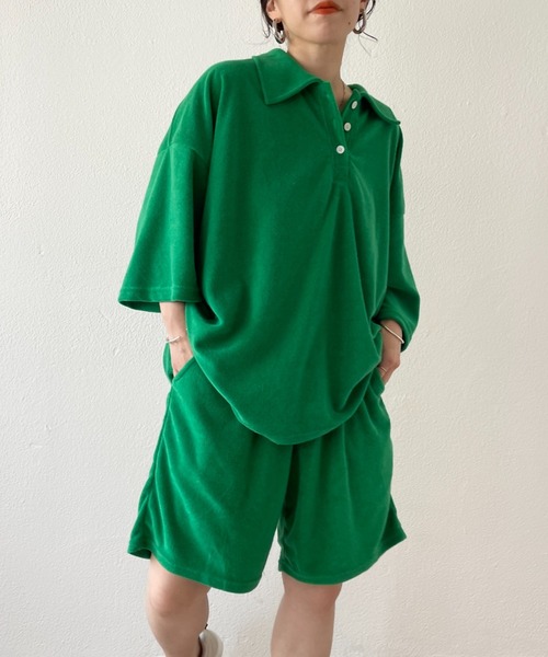wee9s（ウィークス）の「relax pile polo set up / リラックスパイルポロセットアップ（セットアップ・レディース・ネイビー/ブラウン/グリーン・FREE）」の2枚目の写真