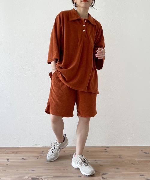 wee9s（ウィークス）の「relax pile polo set up / リラックスパイルポロセットアップ（セットアップ・レディース・ネイビー/ブラウン/グリーン・FREE）」の4枚目の写真