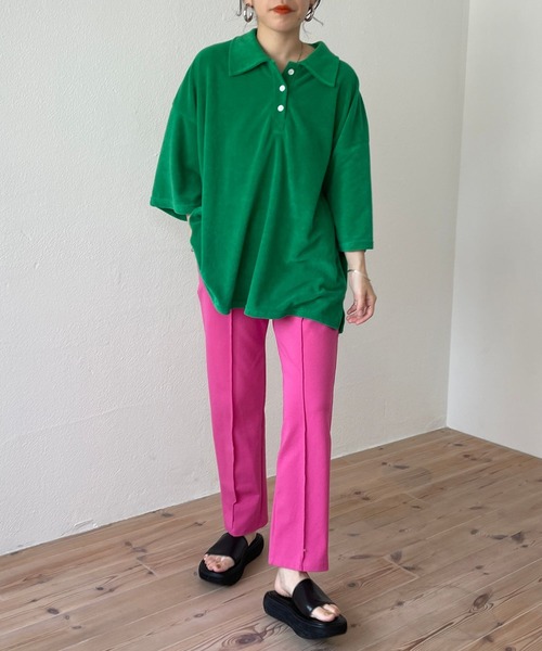 wee9s（ウィークス）の「relax pile polo set up / リラックスパイルポロセットアップ（セットアップ・レディース・ネイビー/ブラウン/グリーン・FREE）」の15枚目の写真