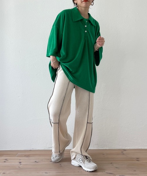 wee9s（ウィークス）の「relax pile polo set up / リラックスパイルポロセットアップ（セットアップ・レディース・ネイビー/ブラウン/グリーン・FREE）」の22枚目の写真
