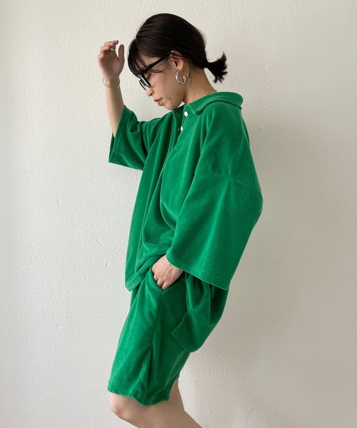 wee9s（ウィークス）の「relax pile polo set up / リラックスパイルポロセットアップ（セットアップ・レディース・ネイビー/ブラウン/グリーン・FREE）」の7枚目の写真