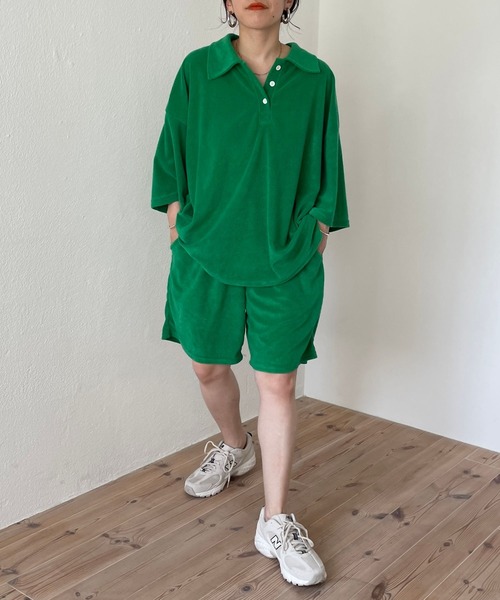 wee9s（ウィークス）の「relax pile polo set up / リラックスパイルポロセットアップ（セットアップ・レディース・ネイビー/ブラウン/グリーン・FREE）」の21枚目の写真