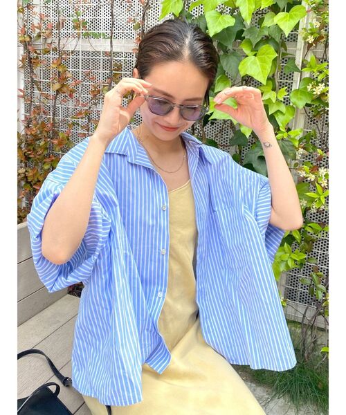 Ungrid(アングリッド)の「ビッグハーフスリーブストライプシャツ(シャツ/ブラウス・レディース・ピンク/ブルー・FREE)」の6枚目の写真