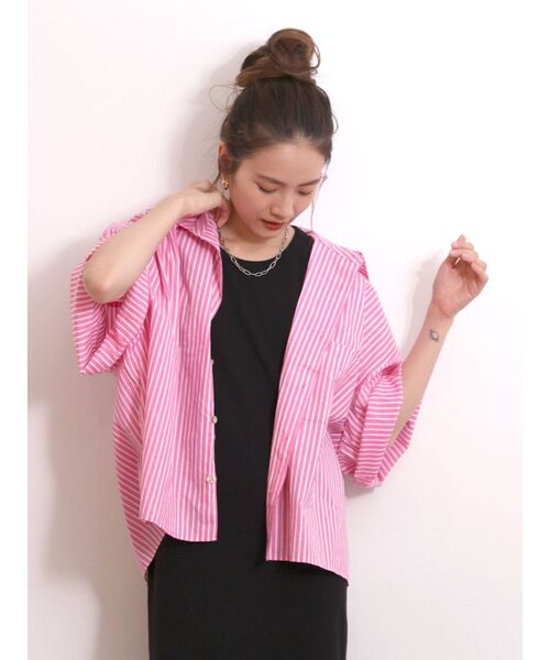 Ungrid(アングリッド)の「ビッグハーフスリーブストライプシャツ(シャツ/ブラウス・レディース・ピンク/ブルー・FREE)」の18枚目の写真