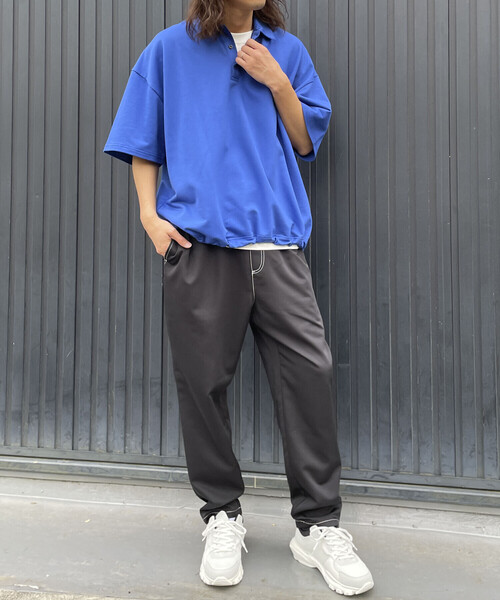Purple&Yellow(パープルアンドイエロー)の「ビッグシルエット 半袖ポロシャツ(ポロシャツ・メンズ・ホワイト/ブラック/グリーン/ブルー・SMALL/MEDIUM/LARGE)」の9枚目の写真