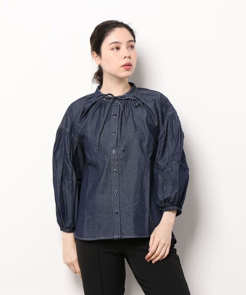 KOBE LETTUCE（コウベレタス）の「ステッチデニムボリュームスリーブブラウス（シャツ/ブラウス・レディース・インディゴブルー/ブラック/オフホワイト・FREE）」の11枚目の写真