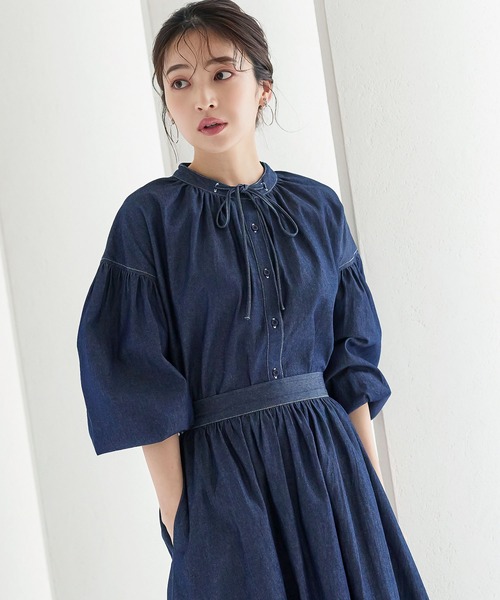 KOBE LETTUCE（コウベレタス）の「ステッチデニムボリュームスリーブブラウス（シャツ/ブラウス・レディース・インディゴブルー/ブラック/オフホワイト・FREE）」の13枚目の写真