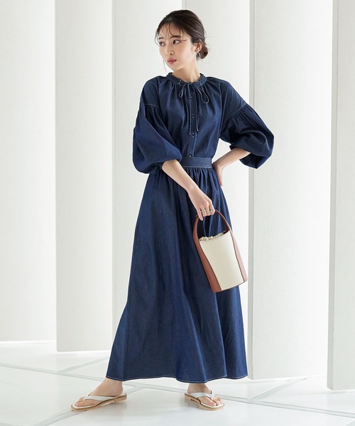 KOBE LETTUCE（コウベレタス）の「ステッチデニムボリュームスリーブブラウス（シャツ/ブラウス・レディース・インディゴブルー/ブラック/オフホワイト・FREE）」の12枚目の写真