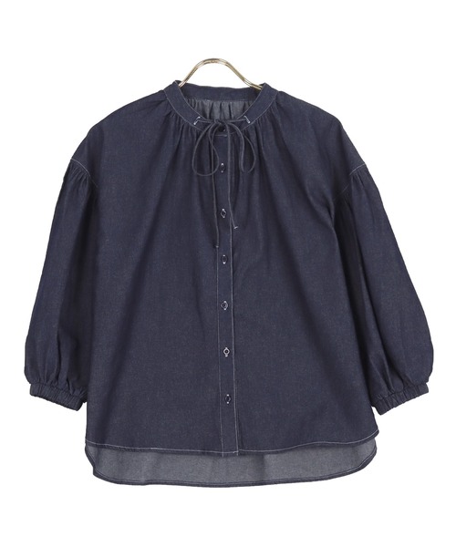 KOBE LETTUCE（コウベレタス）の「ステッチデニムボリュームスリーブブラウス（シャツ/ブラウス・レディース・インディゴブルー/ブラック/オフホワイト・FREE）」の6枚目の写真