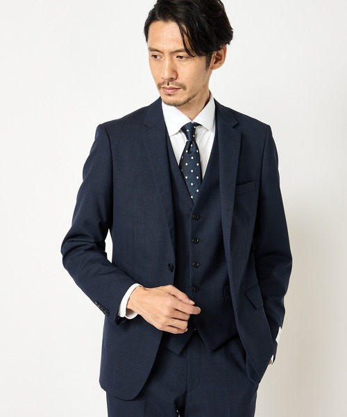CROWDED CLOSET(クラウデッドクローゼット)の「NARROW TW シャンブレースーツ/別売りベストあり/2ピースビジネスセットアップスーツ(スーツセット・メンズ・ネイビー/グレー・01/02/03/04)」の2枚目の写真
