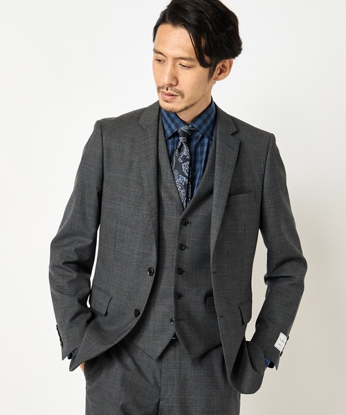 CROWDED CLOSET(クラウデッドクローゼット)の「NARROW TW シャンブレースーツ/別売りベストあり/2ピースビジネスセットアップスーツ(スーツセット・メンズ・ネイビー/グレー・01/02/03/04)」の1枚目の写真