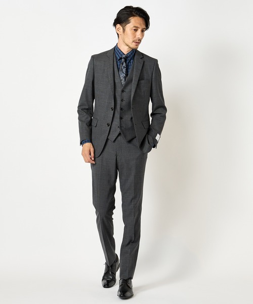 CROWDED CLOSET(クラウデッドクローゼット)の「NARROW TW シャンブレースーツ/別売りベストあり/2ピースビジネスセットアップスーツ(スーツセット・メンズ・ネイビー/グレー・01/02/03/04)」の22枚目の写真