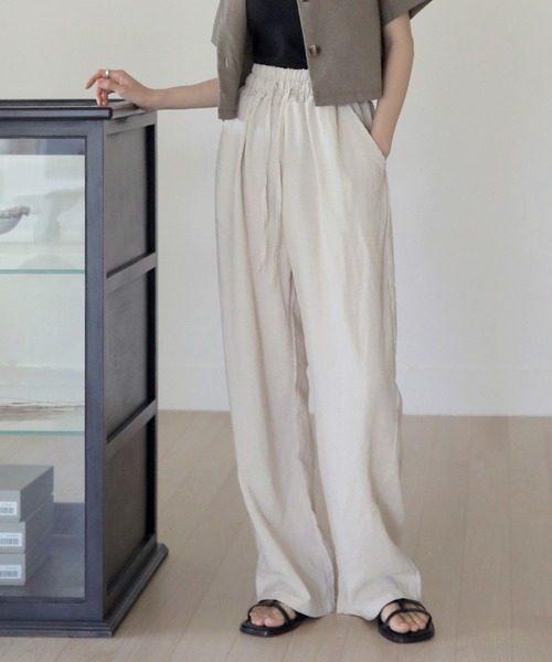 UNE MANSION（ユヌマンション）の「リネンワイドバンディングパンツ（その他パンツ・レディース・ベージュ/ブラック/ブラウン・FREE）」の3枚目の写真
