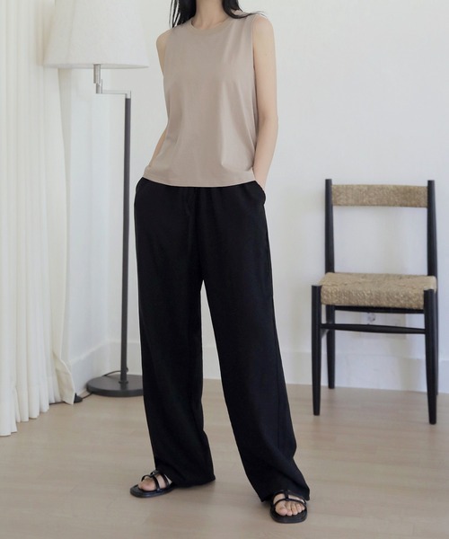 UNE MANSION（ユヌマンション）の「リネンワイドバンディングパンツ（その他パンツ・レディース・ベージュ/ブラック/ブラウン・FREE）」の2枚目の写真