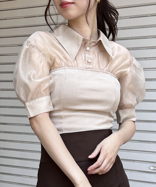 NOMAE（ノーマエ）の「リブビスチェレイヤードトップス（Tシャツ/カットソー・レディース・ブラック/ベージュ/ライトグリーン・FREE）」の3枚目の写真