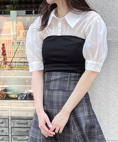 NOMAE（ノーマエ）の「リブビスチェレイヤードトップス（Tシャツ/カットソー・レディース・ブラック/ベージュ/ライトグリーン・FREE）」の21枚目の写真