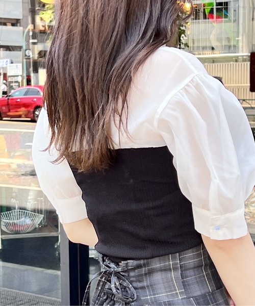 NOMAE（ノーマエ）の「リブビスチェレイヤードトップス（Tシャツ/カットソー・レディース・ブラック/ベージュ/ライトグリーン・FREE）」の13枚目の写真