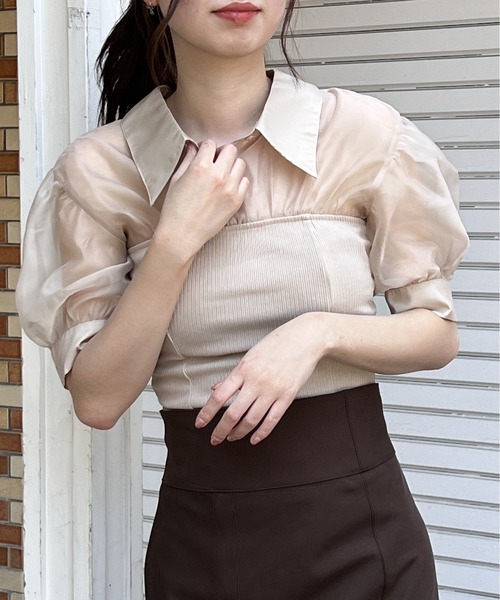 NOMAE（ノーマエ）の「リブビスチェレイヤードトップス（Tシャツ/カットソー・レディース・ブラック/ベージュ/ライトグリーン・FREE）」の6枚目の写真