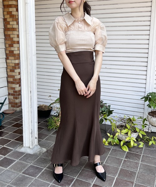 NOMAE（ノーマエ）の「リブビスチェレイヤードトップス（Tシャツ/カットソー・レディース・ブラック/ベージュ/ライトグリーン・FREE）」の9枚目の写真