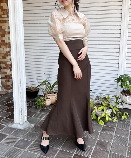 NOMAE（ノーマエ）の「リブビスチェレイヤードトップス（Tシャツ/カットソー・レディース・ブラック/ベージュ/ライトグリーン・FREE）」の12枚目の写真