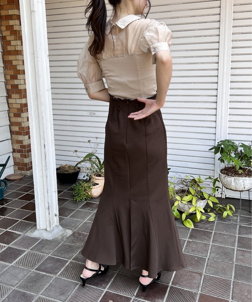 NOMAE（ノーマエ）の「リブビスチェレイヤードトップス（Tシャツ/カットソー・レディース・ブラック/ベージュ/ライトグリーン・FREE）」の7枚目の写真