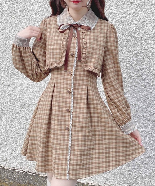 ROJITA（ロジータ）の「チョーカーリボンボレロ風ワンピース（ワンピース・レディース・ブラック/ネイビー/アイボリー/ブラウン・FREE）」の4枚目の写真