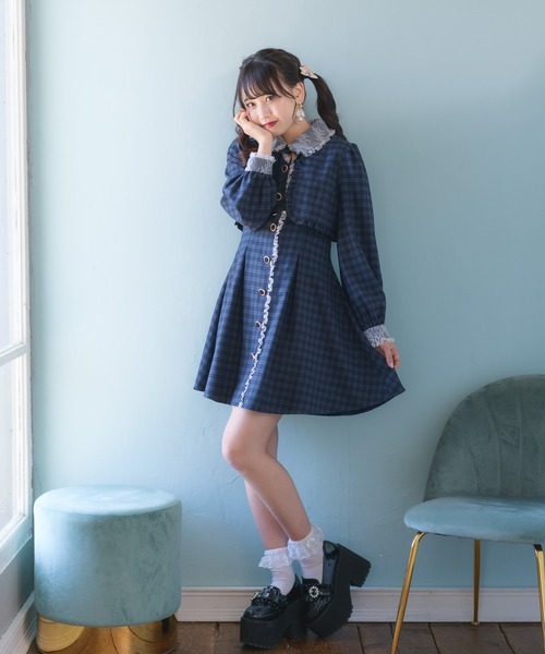 ROJITA（ロジータ）の「チョーカーリボンボレロ風ワンピース（ワンピース・レディース・ブラック/ネイビー/アイボリー/ブラウン・FREE）」の13枚目の写真