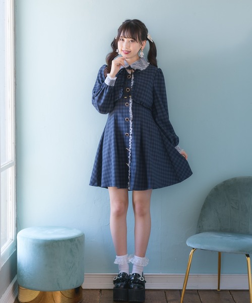 ROJITA（ロジータ）の「チョーカーリボンボレロ風ワンピース（ワンピース・レディース・ブラック/ネイビー/アイボリー/ブラウン・FREE）」の5枚目の写真