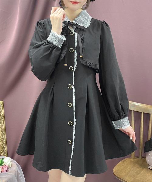 ROJITA（ロジータ）の「チョーカーリボンボレロ風ワンピース（ワンピース・レディース・ブラック/ネイビー/アイボリー/ブラウン・FREE）」の9枚目の写真