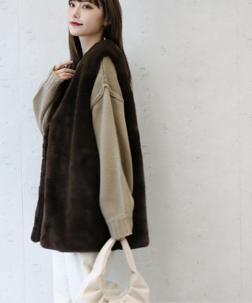 Per sist ence（パーシエンス）の「Per sist ence/パーシエンス　フェイクファーミドル丈ジレ（ベスト・レディース・アイボリー/グレー/ブラック/ブラウン/キャメル・FREE）」の15枚目の写真