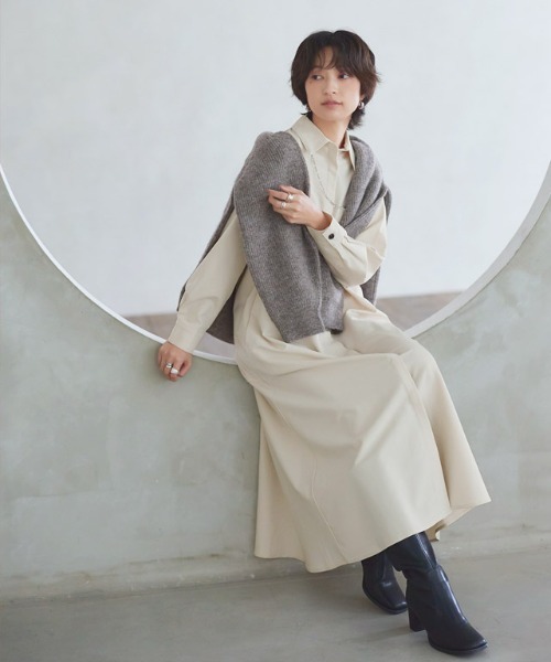 RASW（ラス）の「[RASW]バックフレアシャツワンピース（シャツワンピース・レディース・ネイビー/キャメル/ダークブラウン/ダークネイビー/ブラック/アイボリー/ベージュ・S/M/L）」の8枚目の写真