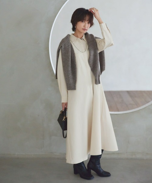 RASW（ラス）の「[RASW]バックフレアシャツワンピース（シャツワンピース・レディース・ネイビー/キャメル/ダークブラウン/ダークネイビー/ブラック/アイボリー/ベージュ・S/M/L）」の9枚目の写真