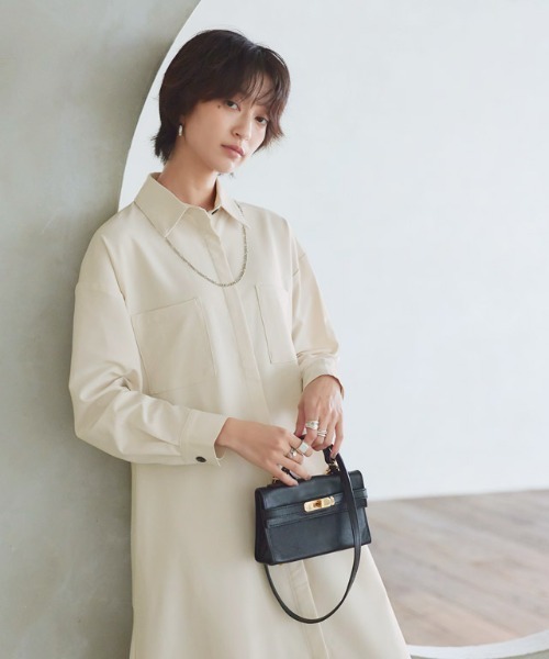 RASW（ラス）の「[RASW]バックフレアシャツワンピース（シャツワンピース・レディース・ネイビー/キャメル/ダークブラウン/ダークネイビー/ブラック/アイボリー/ベージュ・S/M/L）」の11枚目の写真