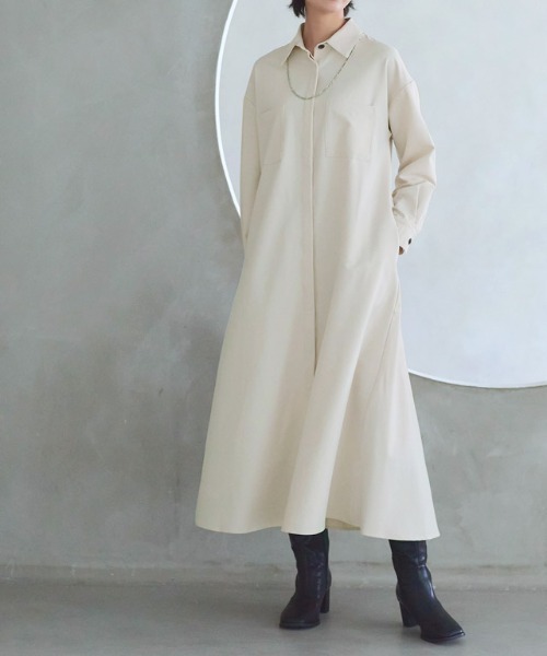 RASW（ラス）の「[RASW]バックフレアシャツワンピース（シャツワンピース・レディース・ネイビー/キャメル/ダークブラウン/ダークネイビー/ブラック/アイボリー/ベージュ・S/M/L）」の12枚目の写真