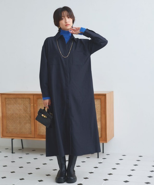 RASW（ラス）の「[RASW]バックフレアシャツワンピース（シャツワンピース・レディース・ネイビー/キャメル/ダークブラウン/ダークネイビー/ブラック/アイボリー/ベージュ・S/M/L）」の18枚目の写真