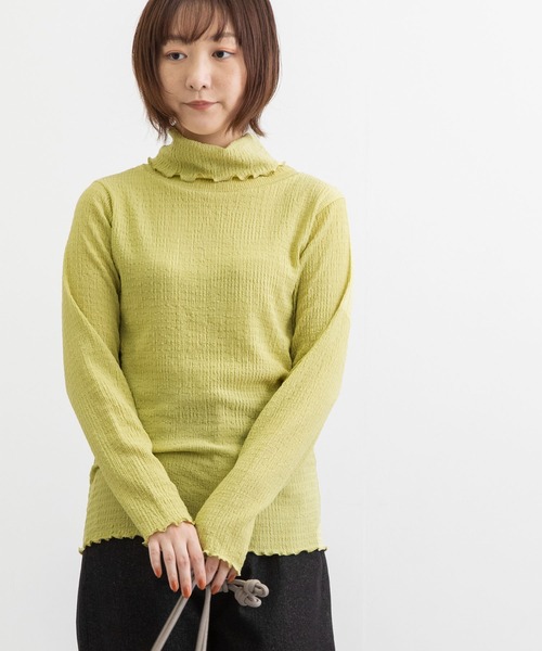 POU DOU DOU(プードゥドゥ)の「シャーリング天竺タートルトップス(Tシャツ/カットソー・レディース・オレンジ/ダークグレー/ライトグリーン/オフホワイト・3)」の16枚目の写真