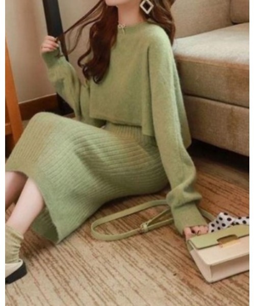 Ritzy（リッツィー）の「ニットトップス＋ニットワンピース 2点セット（ワンピース・レディース・ブラック/アイボリー/グリーン・M/L）」の3枚目の写真