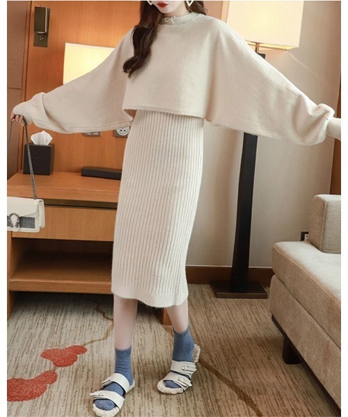 Ritzy（リッツィー）の「ニットトップス＋ニットワンピース 2点セット（ワンピース・レディース・ブラック/アイボリー/グリーン・M/L）」の21枚目の写真