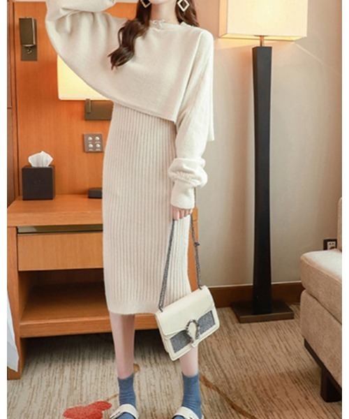 Ritzy（リッツィー）の「ニットトップス＋ニットワンピース 2点セット（ワンピース・レディース・ブラック/アイボリー/グリーン・M/L）」の16枚目の写真