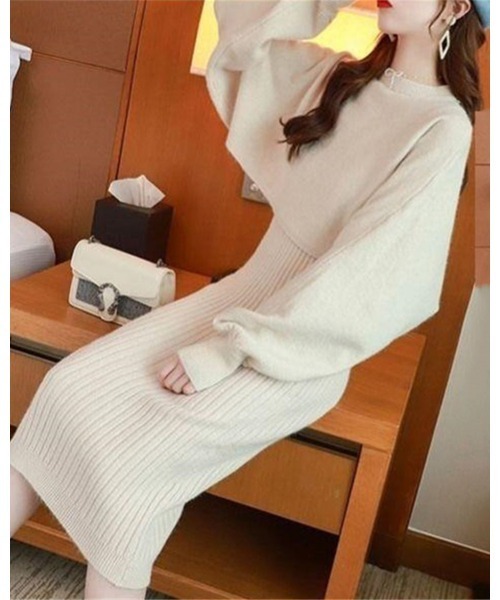 Ritzy（リッツィー）の「ニットトップス＋ニットワンピース 2点セット（ワンピース・レディース・ブラック/アイボリー/グリーン・M/L）」の19枚目の写真