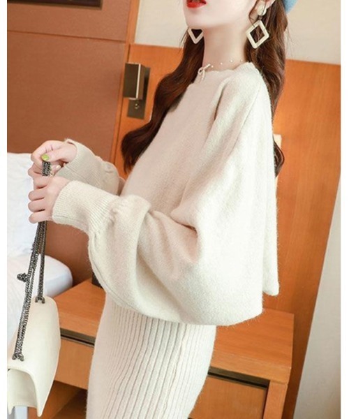 Ritzy（リッツィー）の「ニットトップス＋ニットワンピース 2点セット（ワンピース・レディース・ブラック/アイボリー/グリーン・M/L）」の13枚目の写真