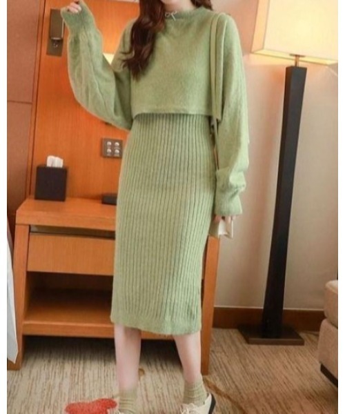 Ritzy（リッツィー）の「ニットトップス＋ニットワンピース 2点セット（ワンピース・レディース・ブラック/アイボリー/グリーン・M/L）」の7枚目の写真