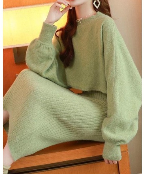 Ritzy（リッツィー）の「ニットトップス＋ニットワンピース 2点セット（ワンピース・レディース・ブラック/アイボリー/グリーン・M/L）」の6枚目の写真