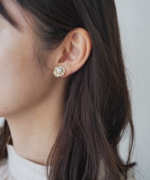 フラワー ビジュー×フェイクパール イヤリング