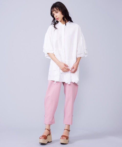 MILKFED.(ミルクフェド)の「LACE RUFFLE TUNIC(チュニック・レディース・ライトグリーン/ブラック/ホワイト・ONE SIZE)」の2枚目の写真